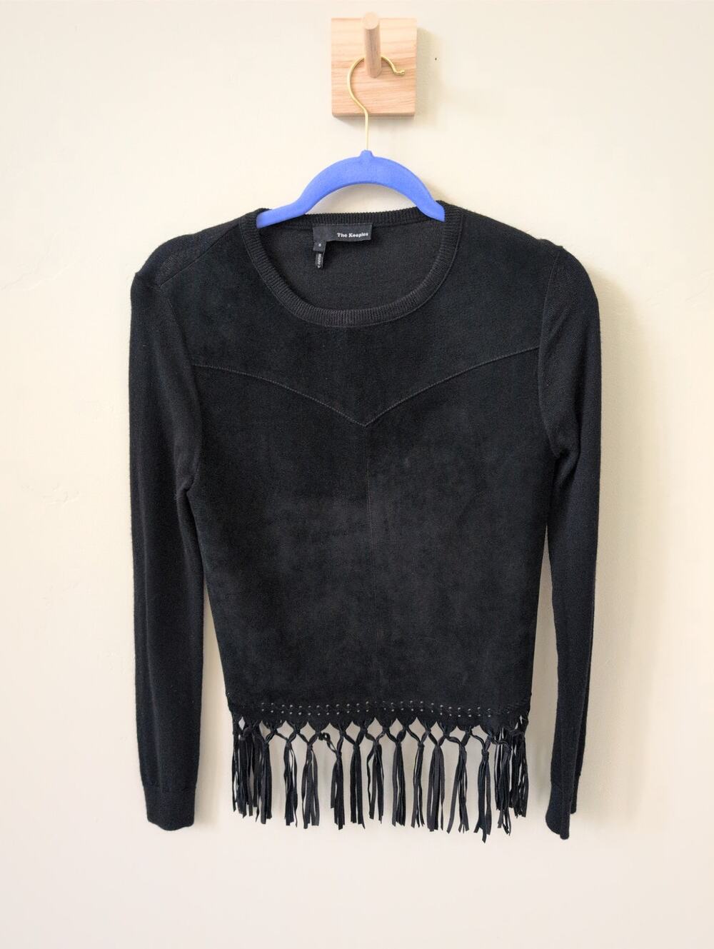The Kooples Black Suede Fringe Sweater size Small